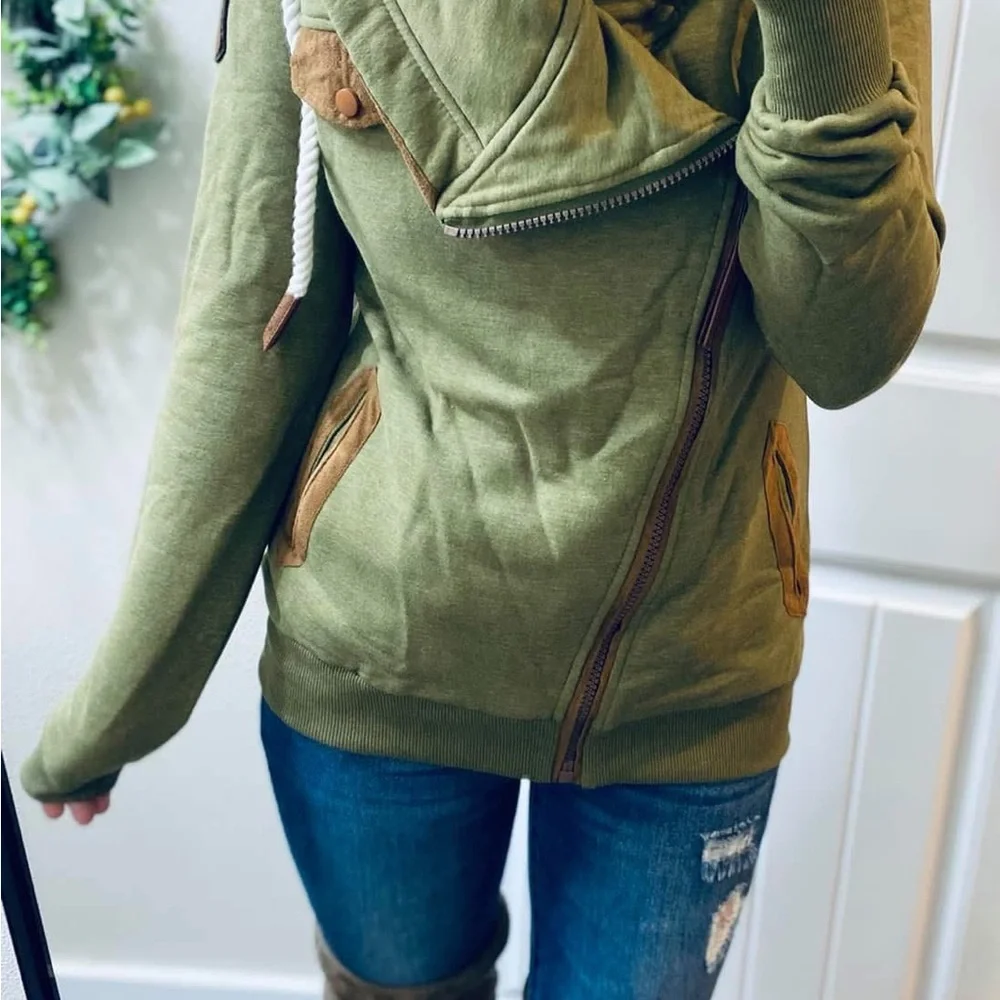 Wanakome Olive Green Women's Hoodie with Brown Accents - Picture 3 of 3